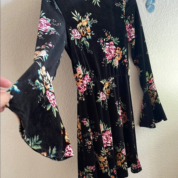 Black Fit and Flare Dress with Bell Sleeves and Mock Neck - Picture 4 of 5